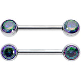 14G 1/2 Vitrail CZ Gem G23 Titanium Threadless Nipple Ring Set
