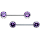 14G 9/16 Purple CZ Gem G23 Titanium Threadless Nipple Ring Set