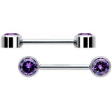 14G 9/16 Purple CZ Gem G23 Titanium Threadless Nipple Ring Set