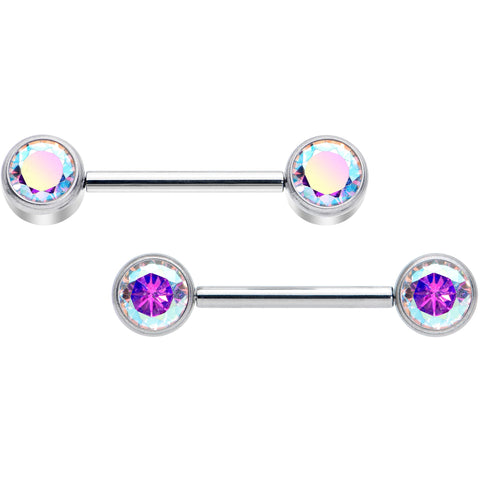 14G 9/16 Aurora CZ Gem G23 Titanium Threadless Nipple Ring Set