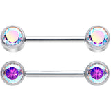 14G 9/16 Aurora CZ Gem G23 Titanium Threadless Nipple Ring Set