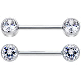 14G 9/16 Clear CZ Gem G23 Titanium Threadless Nipple Ring Set