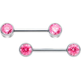 14G 9/16 Pink CZ Gem G23 Titanium Threadless Nipple Ring Set