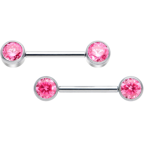 14G 9/16 Pink CZ Gem G23 Titanium Threadless Nipple Ring Set