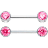 14G 9/16 Pink CZ Gem G23 Titanium Threadless Nipple Ring Set