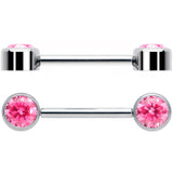 14G 9/16 Pink CZ Gem G23 Titanium Threadless Nipple Ring Set