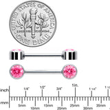 14G 9/16 Pink CZ Gem G23 Titanium Threadless Nipple Ring Set