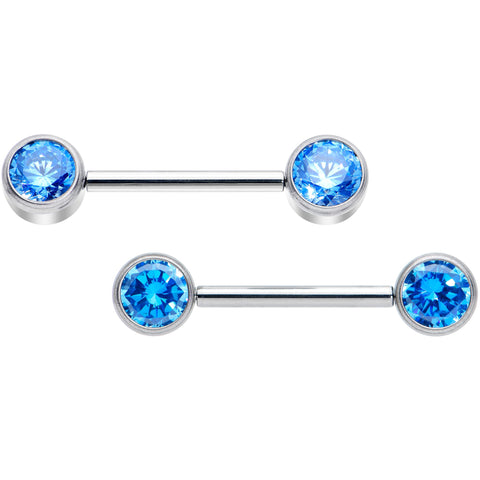 14G 9/16 Blue CZ Gem G23 Titanium Threadless Nipple Ring Set