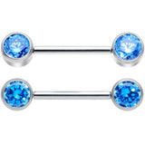 14G 9/16 Blue CZ Gem G23 Titanium Threadless Nipple Ring Set