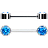 14G 9/16 Blue CZ Gem G23 Titanium Threadless Nipple Ring Set