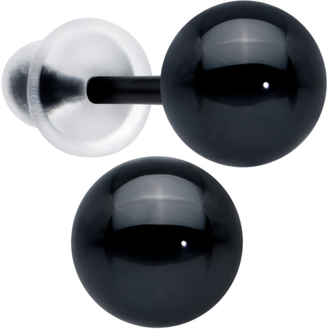 6mm Black Ceramic Ball Stud Earrings 18G