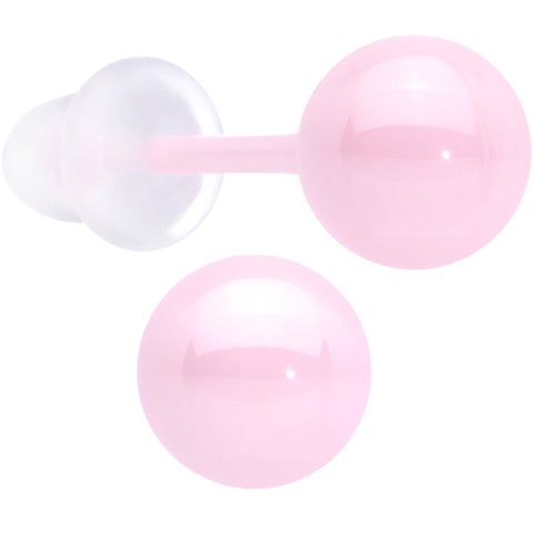 6mm Pink Ceramic Ball Stud Earrings 18G