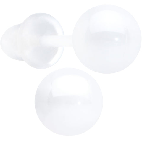 6mm White Ceramic Ball Stud Earrings 18G