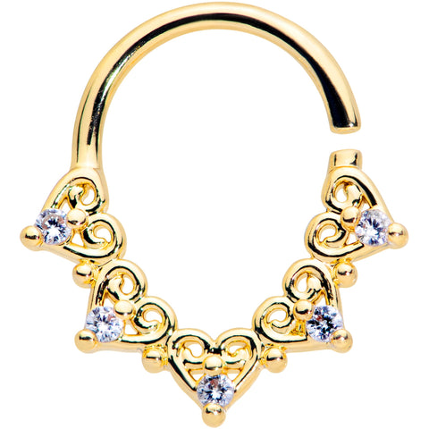 18G 5/16 Clear CZ Gem Gold Tone Heart Filigree Closure Ring