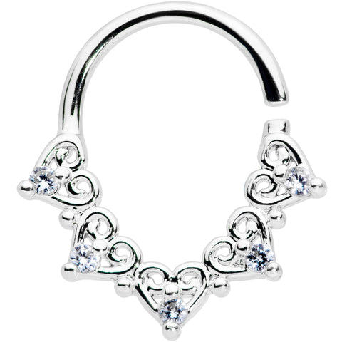 18G 5/16 Clear CZ Gem Heart Filigree Cartilage Closure Ring
