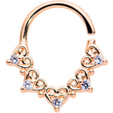 18G 5/16 Clear CZ Gem Rose Gold Tone Heart Filigree Closure Ring