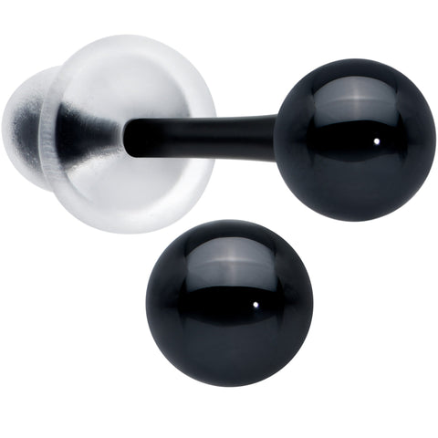 4mm Black Ceramic Ball Stud Earrings 18G