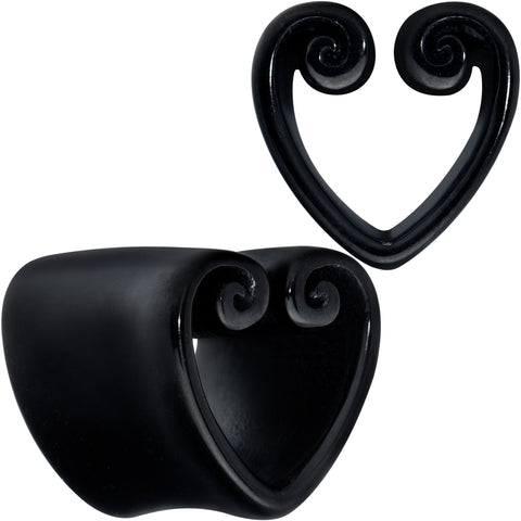 Black Curled Heart Valentines Day Tunnel Plug Set