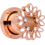 2G Clear Gem Rose Gold Hue White Leaves Screw Fit Tunnel Plug Set