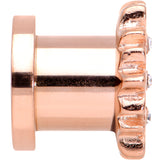 2G Clear Gem Rose Gold Hue White Leaves Screw Fit Tunnel Plug Set
