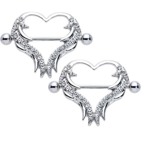 14G 3/4 Clear Gem Rock and Roll Heart Nipple Shield Set