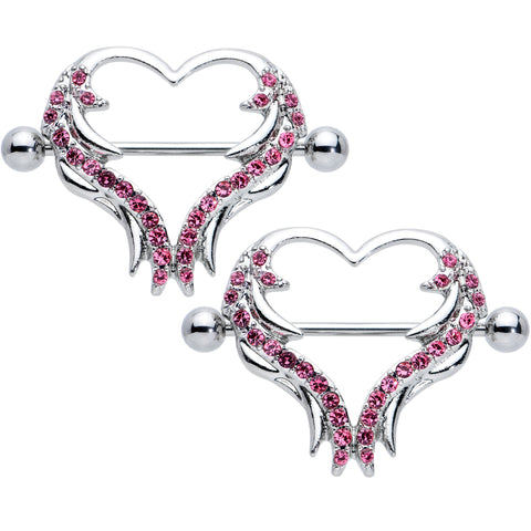 14G 3/4 Pink Gem Rock and Roll Heart Nipple Shield Set