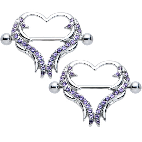 14G 3/4 Purple Gem Rock and Roll Heart Nipple Shield Set