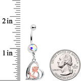 Aurora Clear Gem Rose in Your Heart Valentines Dangle Belly Ring