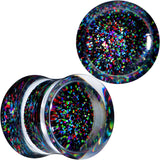 Clear Black Acrylic Rainbow Glitter Glam Saddle Plug Set