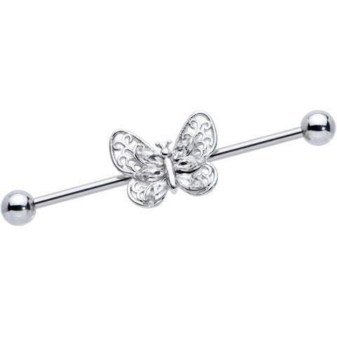 14G Clear Gem Lacy Butterfly Industrial Barbell 38mm