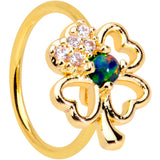 20G 5/16 Green Synth Opal Gold Tone Shamrock St Patricks Nose Hoop