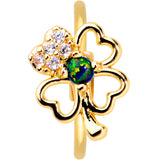 20G 5/16 Green Synth Opal Gold Tone Shamrock St Patricks Nose Hoop