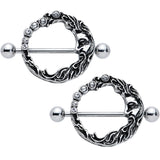 14G 3/4 Clear Gem Face Crescent Moon Nipple Shield Set