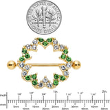 14G 25mm Gold Tone Clear Green Gem Floral Nipple Shield Set