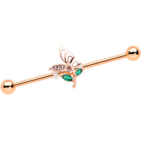 14G Clear Gem Rose Gold Tone Floral Butterfly Industrial Barbell 38mm