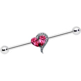 14G Clear Pink Gem Curve Heart Valentines Industrial Barbell 38mm