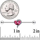 14G Clear Pink Gem Curve Heart Valentines Industrial Barbell 38mm