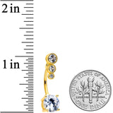 Clear CZ Gem Gold Tone Triple Drop Round Belly Ring