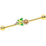 14G Clear CZ Gem Gold Tone Sun Butterfly Industrial Barbell 38mm
