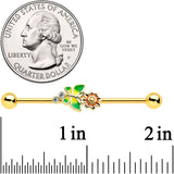 14G Clear CZ Gem Gold Tone Sun Butterfly Industrial Barbell 38mm