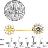 14G 9/16 Clear Gem Gold Tone Sun Daisy Flower Nipple Ring Set