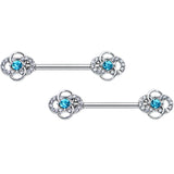 14G 9/16 Clear Blue Gem Celtic Knots Barbell Nipple Ring Set