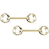 14G 9/16 Gold Tone Face Crescent Moon Barbell Nipple Ring Set