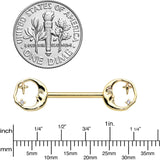 14G 9/16 Gold Tone Face Crescent Moon Barbell Nipple Ring Set