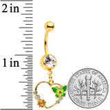 Clear CZ Gem Gold Tone Butterfly Heart Dangle Belly Ring