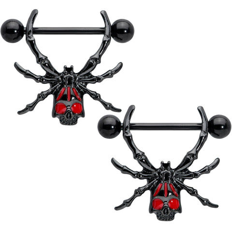 14G 9/16 Black Red Skull Spider Halloween Nipple Shield Set