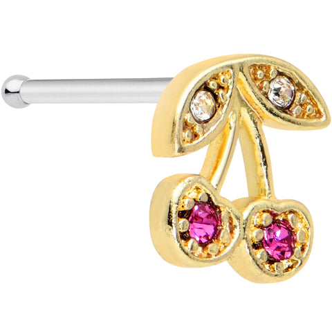 20G 1/4 Clear Purple Gem Gold Tone Very Cherry Nose Bone