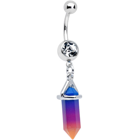 Clear Gem Blue Purple Yellow Ombre Stone Hippie Dangle Belly Ring