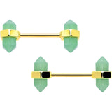 14G 5/8 Green Gem Gold Tone Barbell Nipple Ring Set