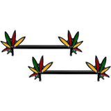 14G 9/16 Black Multicolor Weed Pot Leaf Barbell Nipple Ring Set